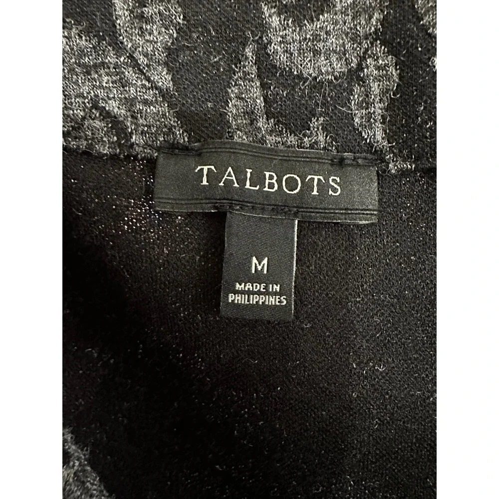 Talbots Black Gray Floral Print Boat Neck Button Back Knit Top Size M Corpcore - Picture 5 of 6